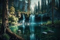 majestic waterfall cascading into forest pool Royalty Free Stock Photo