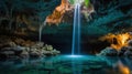Serene Underground Waterfall in Mystical Cave Royalty Free Stock Photo