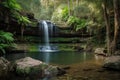 majestic waterfall cascading into tranquil forest pool Royalty Free Stock Photo