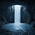 Majestic Waterfall in Dark Cave Royalty Free Stock Photo
