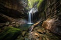 Majestic Waterfall Flowing Through Narrow Canyon Royalty Free Stock Photo