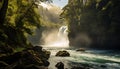 Majestic waterfall flows through lush green forest, nature beauty generated by AI Royalty Free Stock Photo