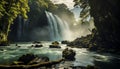 Majestic waterfall flows through lush green tropical rainforest generated by AI Royalty Free Stock Photo