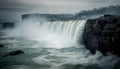 The majestic waterfall flows over the cliff, spraying mist everywhere generated by AI Royalty Free Stock Photo