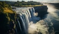 Majestic waterfall flows over cliff in tropical rainforest, breathtaking beauty generated by AI Royalty Free Stock Photo