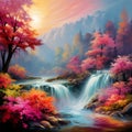 Majestic Waterfall in Impressionist Style