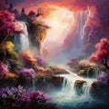 Majestic Waterfall in Impressionist Style