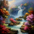 Majestic Waterfall in Impressionist Style