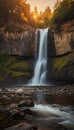 a majestic waterfall in the morning sun