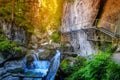 Waterfall near hiking trail in Bavarian alps. Travel nature destinations concept Royalty Free Stock Photo