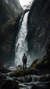 Majestic Waterfall View with Hidden Face. Perfect for Cinematic Projects. Royalty Free Stock Photo