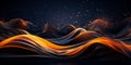 Majestic waves of black and glowing orange silk against a starry night sky, conveying a sense of calm, cosmic beauty, and abstract