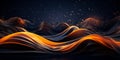 Majestic waves of black and glowing orange silk against a starry night sky conveying a sense of calm cosmic beauty and abstract Royalty Free Stock Photo