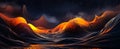 Majestic waves of black and glowing orange silk against a starry night sky conveying a sense of calm cosmic beauty and abstract Royalty Free Stock Photo