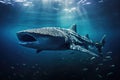 A majestic whale gracefully swims through the ocean as it opens its mouth wide, Whale shark swimming in the ocean, AI Generated Royalty Free Stock Photo