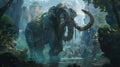 Majestic White Elephant in Sci-Fi Fantasy Jungle Royalty Free Stock Photo