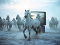 Majestic White Horses Galloping Across the Frozen Wilderness