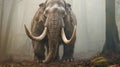 Majestic White Mammoth In Foggy Forest: Hyperrealistic Still Life Stock Photo