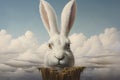 Majestic white rabbit against cloudy sky
