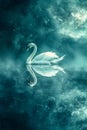 Majestic White Swan Gliding Serenely on a Tranquil Mythical Lake Under a Starry Cosmic Sky Royalty Free Stock Photo