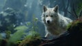 Majestic White Wolf In Enchanting Forest - A Cinematic Still