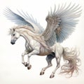 The Majestic Wings: A Victorian-inspired Illustration Of A Fabled White Horse