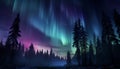 Majestic winter landscape dark forest, glowing star trail, tranquil scene generated by AI