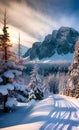 Majestic winter landscape glowing by sunlight with dramatic