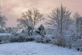 Majestic winter landscape glowing by sunlight the morning. Dramatic wintry scene.