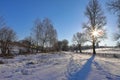 The majestic winter landscape glows with sunlight in the morning. Royalty Free Stock Photo