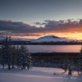 Majestic Winter landscape image looking towards Scottish Highlands mountain range across Loch Ba on Rannoch Moor made Royalty Free Stock Photo