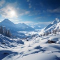 Majestic winter mountains adorned in snow create breathtaking scenic beauty