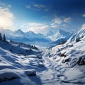 Majestic winter mountains adorned in snow create breathtaking scenic beauty