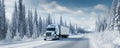 Majestic Winter Scenery With A Truck On A Highway In Uscanada