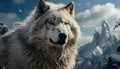 Majestic wolf in the arctic forest, looking at camera with intensity generated by AI Royalty Free Stock Photo