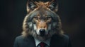 he majestic wolf commands attention dressed in sharp suit against a black background Royalty Free Stock Photo