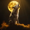 Majestic Wolf Howling at the Golden Moon. Generative ai Royalty Free Stock Photo