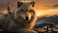 Majestic wolf sitting in snow, looking at camera, wild beauty generated by AI Royalty Free Stock Photo