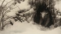 Majestic Wolf In Snowy Cave: A Contemporary Vintage Photography
