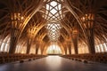 Majestic Wooden interior cathedral. Generate Ai