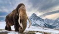 Majestic Wooly Mammoth Roaming Snowy Tundra. Generative AI Royalty Free Stock Photo