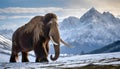 Majestic Wooly Mammoth Roaming the Snowy Wilderness. Generative AI