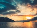 Majestic yacht tour travel sunset landscape view Royalty Free Stock Photo