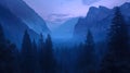 Majestic Yosemite Twilight Serenity. Generative ai.