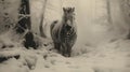 Majestic Zebra In Snowy Woods: A Surreal Encounter