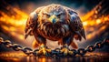 Majestically Imprisoned A Captive Eagle Powerful Bird of Prey Restrained by Chains Captured in Stunning Detail Royalty Free Stock Photo