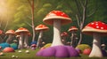 A Majesticly Colored Mushrooms Are Growing In A Forest Of Trees AI Generative Royalty Free Stock Photo