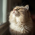 The Majesty of Curiosity: A Cream-Colored Cat Watching the World with Wonder and Grace Royalty Free Stock Photo