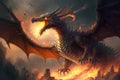 majesty and power of dragons, soaring through the skies and breathing fire and destruction upon their foes. AI Royalty Free Stock Photo