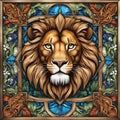 Art Nouveau Lion Vitral Window Royalty Free Stock Photo